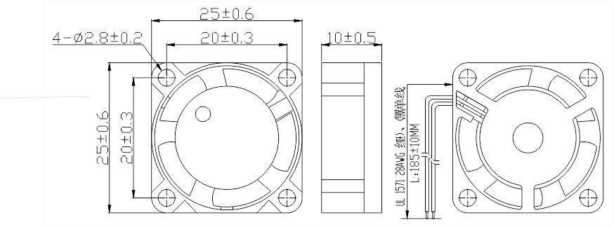 24v直流風(fēng)扇2510安裝尺寸圖